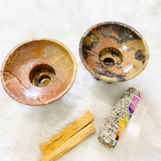 Smudging Bowl, Soapstone Candle Holder, Smudge Burner, 4" Hand carved Bowl, Sage Incense Burner, Cleansing Kit, Scrying Bowl, Offering Bowl