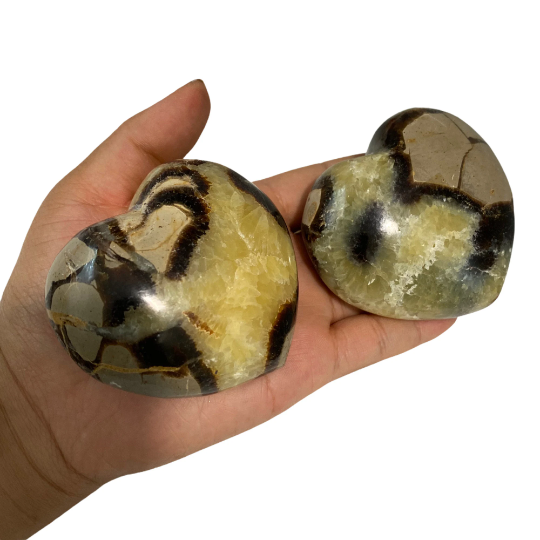 Yellow Septarian Heart Crystal, Heart Crystal, Polished Dragon  Stone, Heart Gifts, Brown Aragonite, Palm Stone, Healing Protective Stone
