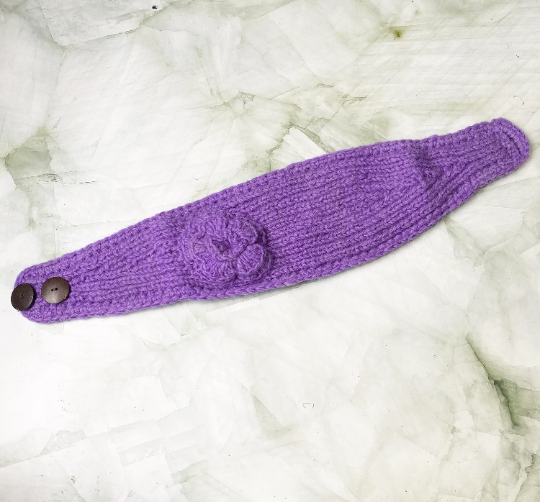 Knitted Purple Flower Design  Headband