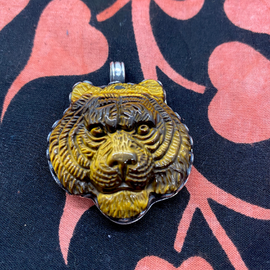 Tiger Eye Pendants, Tiger Engraved Jewelry, Tiger Necklace, Crystal Pendants, Unisex Jewelry, Vintage Gemstone Pendants, Sterling Silver