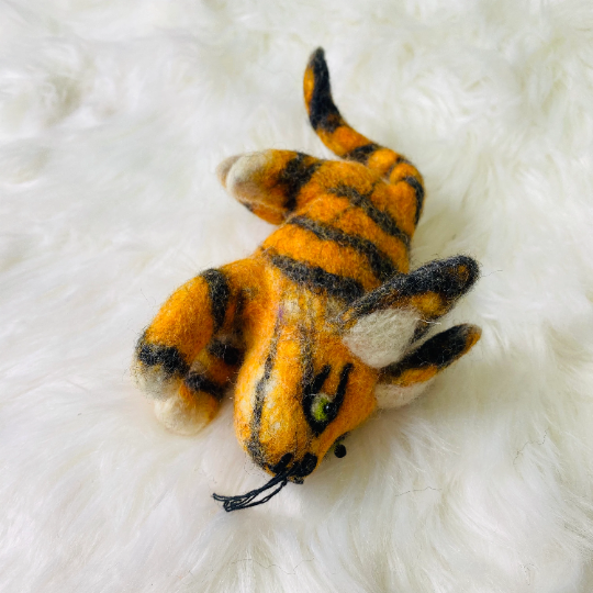 Felted Mini Tiger, Stuffed Animal, Felted Animal Toys, Non Itchy Toys, Gift For Animal Lovers, Needle Felted Tiger Animal, Kids Holiday Gift
