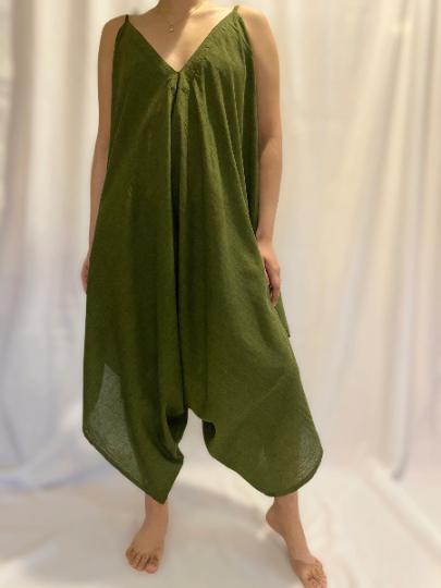 Handmade Organic Cotton Jumpsuit,Wide Leg Jumpsuit,Boho Jumpsuit,Harem One size Jumpsuit,Comfy  Yoga Jumpsuit,Beach Cover Up,Plus Size