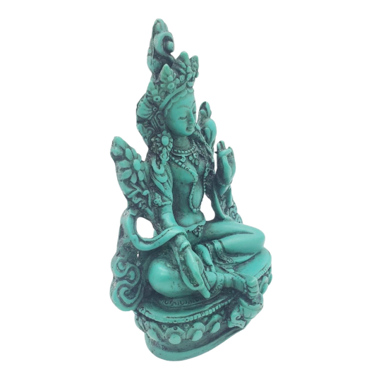 Tibetan Green Tara Resin Statue/Goddess of Compassion/Handmade Tara/Quan Yin Statue/Female Buddha/Buddhist Altar Idol/8 Inch Tall/Spiritual
