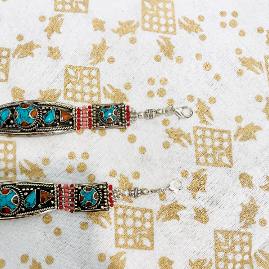 Turquoise and Coral Handmade Tibetan Tribal Fusion Bracelet, Turquoise Jewelry, Boho Bracelet, Vintage Gypsy Statement ethnic Bracelet
