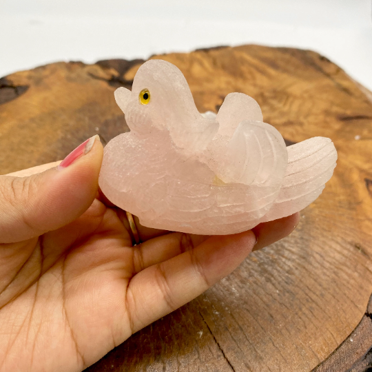 Rose Quartz Swan Couple Set, Two Swan Set, Handcarved Crystals, Stone for Love, Marriage Gifts, Beautiful Carving, Couple Crystals