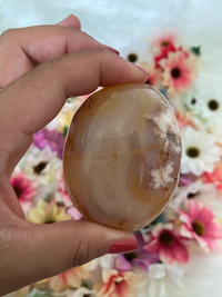 Flower Agate Palmstone,Cherry Blossom Agate,Worry Stone,Polished Agate Crystal,Stone of Dreamers,Gemstone for Self Growth,Pocket Stone