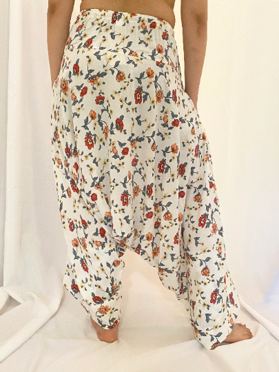 Floral Print Low Crotch Harem Pants