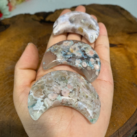 Flower Agate Moons, Cherry Blossom Agate Crescent Moon, Crystal Moon, Pocket Stone, Sacred Stones, Healing Crystals, Handcarved Crystals