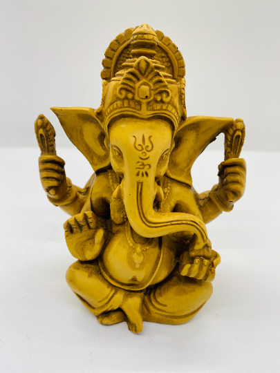 5 inches Ganesha Resin Statue, Handcarved Vintage Ganesh Stautue, Good Luck, New Beginnings,Elephant God,Brown Lord Ganesha Statue