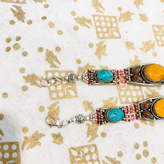 Ethnic Bohemian Turquoise Coral Bracelet, Vintage Tibetan Bracelet, Boho Style Cuff Bracelet, Tribal Fusion Beaded Bracelet, Nickel Free