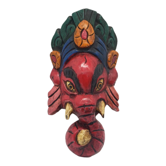 Wooden Ganesh Mask, Ganesh Wall Decor, Colorful Ganesha Hanging, 9 inches Long Ganesh Statue, Ganesha Head Statue, Elephant god Head
