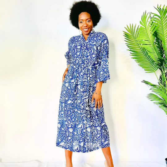 Long Cotton Kimono with Block Print
