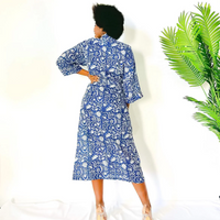 Long Cotton Kimono with Block Print