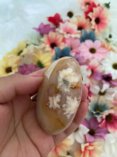 Flower Agate Palmstone,Cherry Blossom Agate,Worry Stone,Polished Agate Crystal,Stone of Dreamers,Gemstone for Self Growth,Pocket Stone