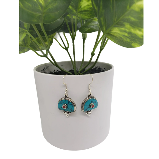 Tear Dropped Tibetan Silver Earring, Turquoise Earring,Coral Earring, Crystal Earrings, Women Jewelry, Unique earring, Tribal Fusion Earring