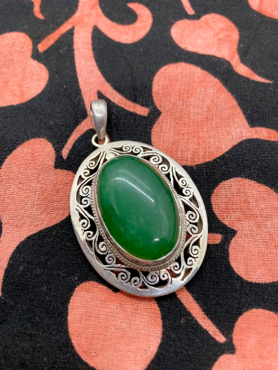 Green Jade Pendants, Jade Necklace, Natural Jade Jewelry, Silver Wrapped Jade Neck Piece, Bohemian Jewelry, Gift For Her, Crystal Piece
