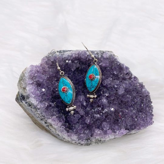 Tear Dropped Tibetan Silver Earring, Ethnic Jewelry, Hippie Earrings for Women, Dangle Earrings, Tribal Fusion Earrings, Unique Jewelry