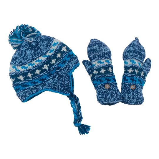 Hand Knitted Merino Wool Toddler/Children Hat and Mitten Set