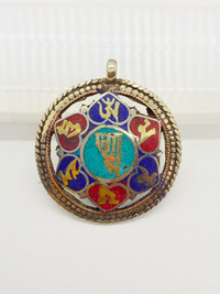Handmade double sided Om Ma Ni PA MI HU healing mantra pendant