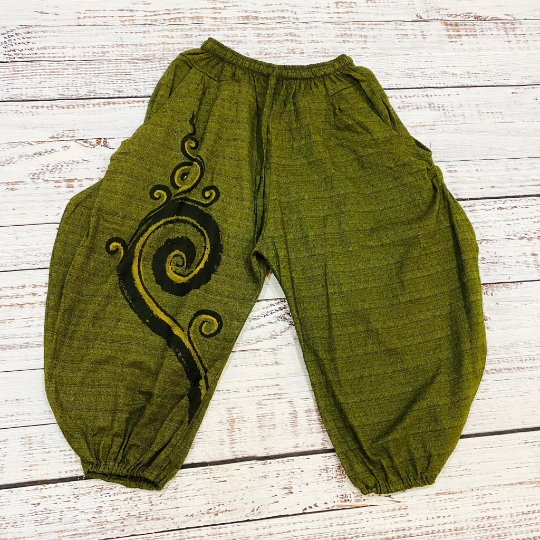 Unisex Harem Cotton Pants With Hand Paint Spiral Prints