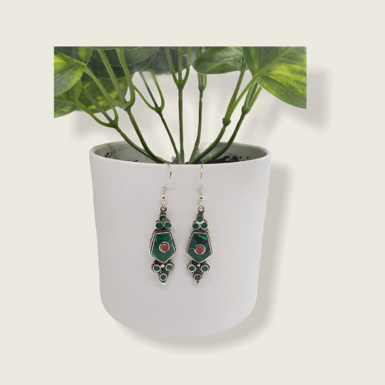 Turquoise Earring, Coral, Malachite Earring, Dangle Earrings, Bohemian Jewelry, Vintage Tibetan Style Earring, Women Jewelry, Gypsy Earring