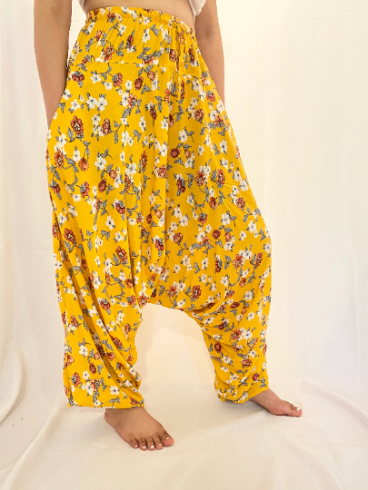 Floral Print Low Crotch Harem Pants