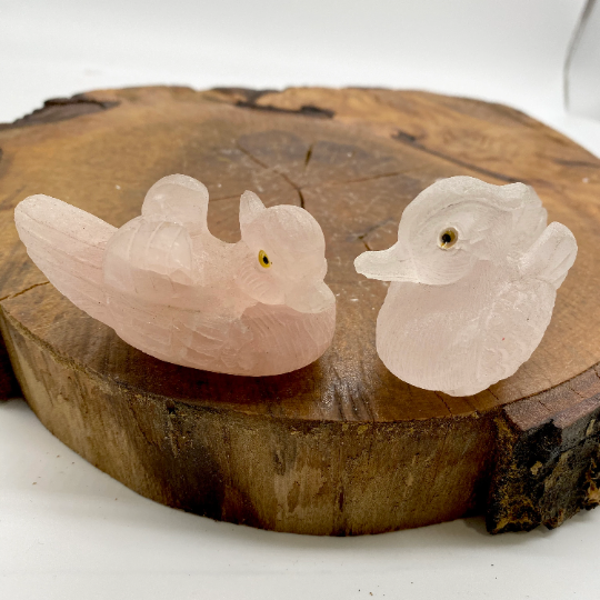 Rose Quartz Swan Couple Set, Two Swan Set, Handcarved Crystals, Stone for Love, Marriage Gifts, Beautiful Carving, Couple Crystals