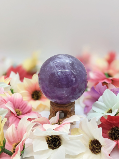 Amethyst Crystal Sphere with wooden Stand, Deep Purple Amethyst Ball, Round Amethyst Gemstone,Brazilian Amethyst Sphere,52MM Amethyst,Sphere