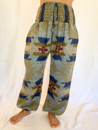 Handmade Multiprint Wool Pant, Wool Harem Pants from Nepal, Yoga
