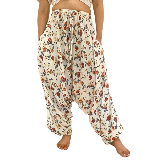 Floral Print Low Crotch Harem Pants