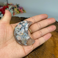 Flower Agate Moons, Cherry Blossom Agate Crescent Moon, Crystal Moon, Pocket Stone, Sacred Stones, Healing Crystals, Handcarved Crystals