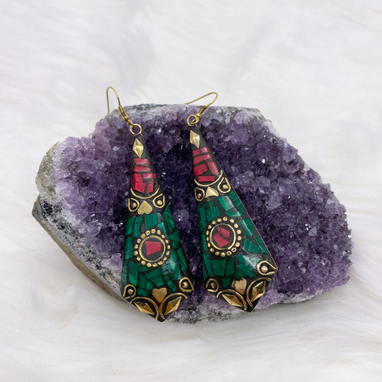 Long Tibetan Earrings, Statement Jewelry, Ethnic Jewelry, Dangle Earrings, Tribal Fusion Earring, Boho Style, Women Jewelry
