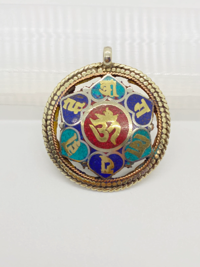 Handmade double sided Om Ma Ni PA MI HU healing mantra pendant
