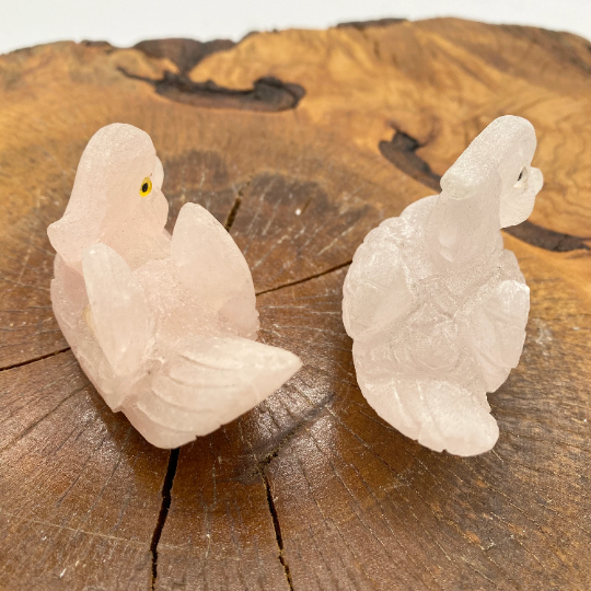 Rose Quartz Swan Couple Set, Two Swan Set, Handcarved Crystals, Stone for Love, Marriage Gifts, Beautiful Carving, Couple Crystals