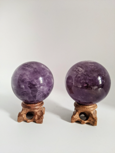 Amethyst Crystal Sphere with wooden Stand, Deep Purple Amethyst Ball, Round Amethyst Gemstone,Brazilian Amethyst Sphere,52MM Amethyst,Sphere