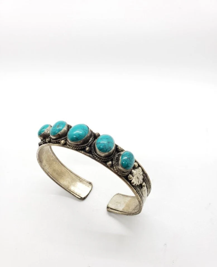 Turquoise Bracelet, Adjustable Cuff Bracelet, Five Turquoise open cuff Bangle, Handmade stackable bracelet