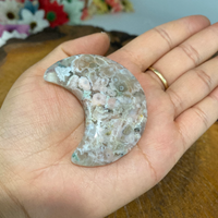 Flower Agate Moons, Cherry Blossom Agate Crescent Moon, Crystal Moon, Pocket Stone, Sacred Stones, Healing Crystals, Handcarved Crystals