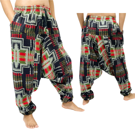 Winter Wool Pants, Merino Wool Baggy Pants, Unisex Trousers, Drop Crotch Yoga Pants, Men Harem Pants, Bohemian Warm  Pants, Plaid Design
