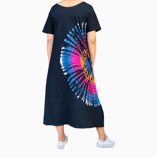 Hand Tyedye  Cotton Jersey Dress, Festival Maxi Dress,Boho Free Size Dress,Colorful Dress, Hippie Fashion,Sundress,Long Tiedye Loose Dress