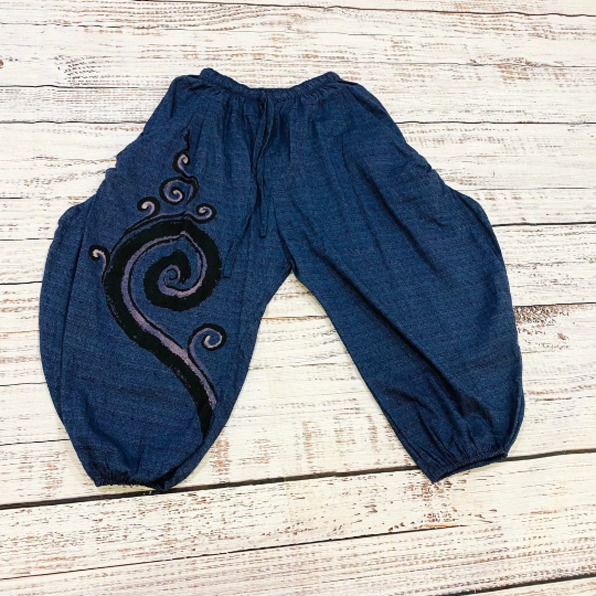 Unisex Harem Cotton Pants With Hand Paint Spiral Prints