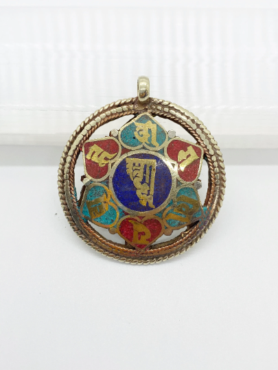 Handmade double sided Om Ma Ni PA MI HU healing mantra pendant