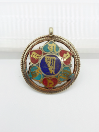 Handmade double sided Om Ma Ni PA MI HU healing mantra pendant