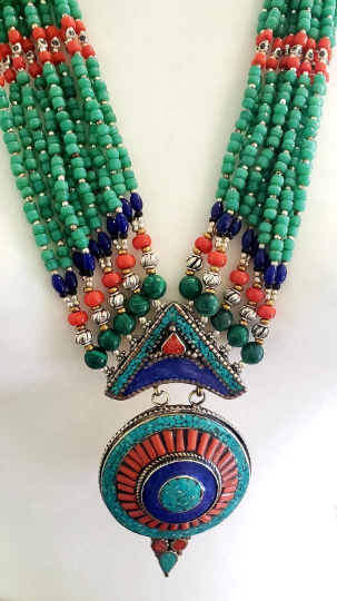 Jaipur, India Turquoise Red Branch Coral Necklace for sale at