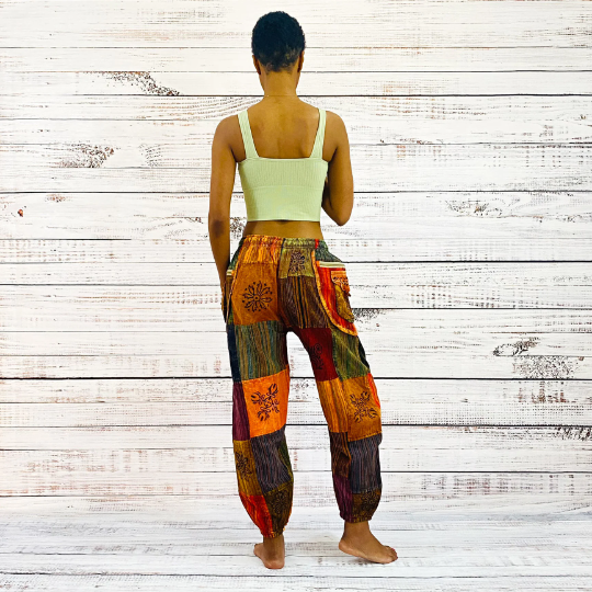 Patchwork Harem Retro Style Pants with Multi Pockets