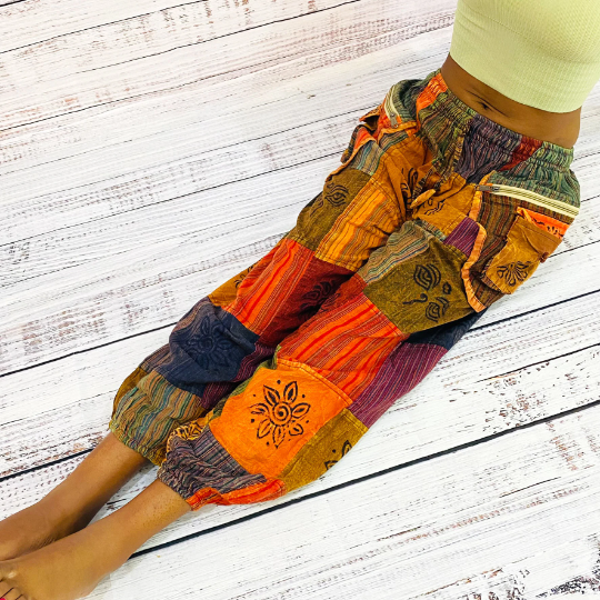 Patchwork Harem Retro Style Pants with Multi Pockets