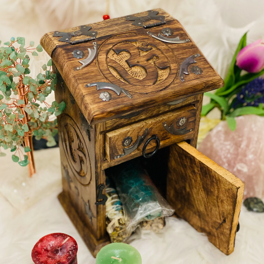 Om Carved  Wooden Box