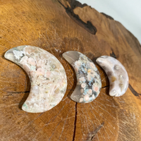 Flower Agate Moons, Cherry Blossom Agate Crescent Moon, Crystal Moon, Pocket Stone, Sacred Stones, Healing Crystals, Handcarved Crystals