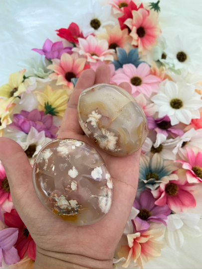 Flower Agate Palmstone,Cherry Blossom Agate,Worry Stone,Polished Agate Crystal,Stone of Dreamers,Gemstone for Self Growth,Pocket Stone