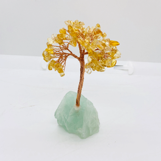 Crystal Prosperity Tree with Fluorite Base, Fengshui  Gemstone Tree, Chipstone Bonsai , Amethyst, Quartz, Citrine,Carnelian