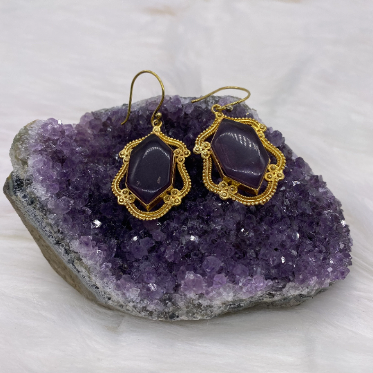 Gold Tibetan Earrings, Dangle Earrings, Bohemian Jewelry, Crystal Earrings, Non Allergic Earrings, Ethnic Earrings Gift, Teardrop Earrings